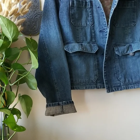 Vintage Denim Faux Fur Trimmed Jean Jacket American Eage Size Large - Picture 2 of 6